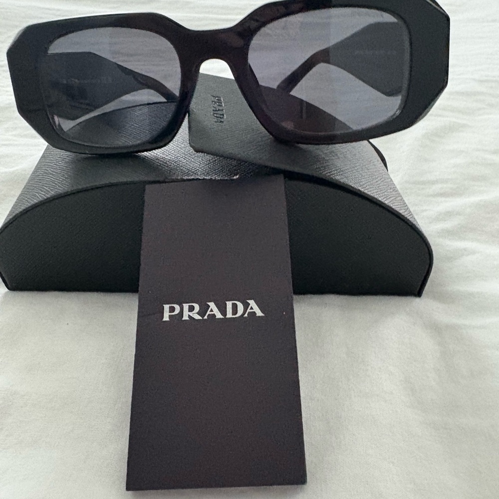 Prada Black Rectangular Sunglasses with Dark Tinted Lenses